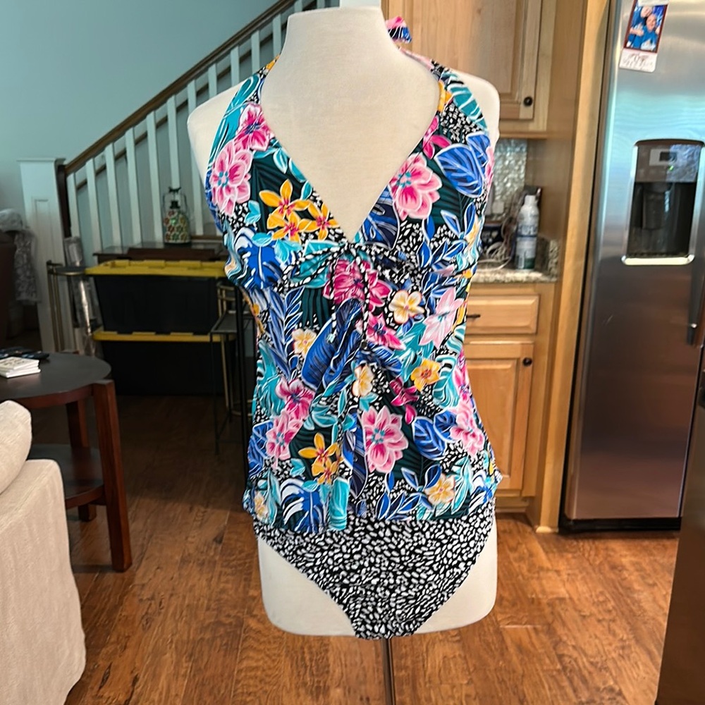 VENUS Floral Halter Swimsuit - Blue, Pink, Yellow